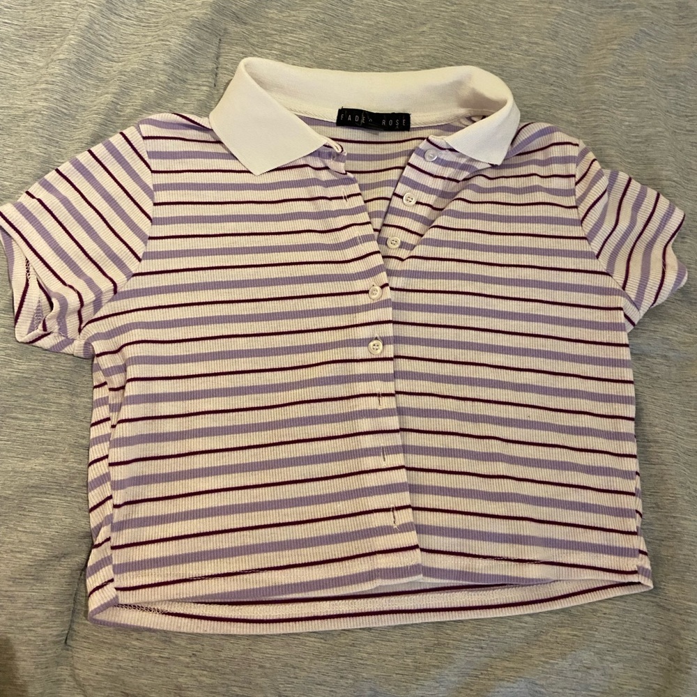 Striped collared cropped top